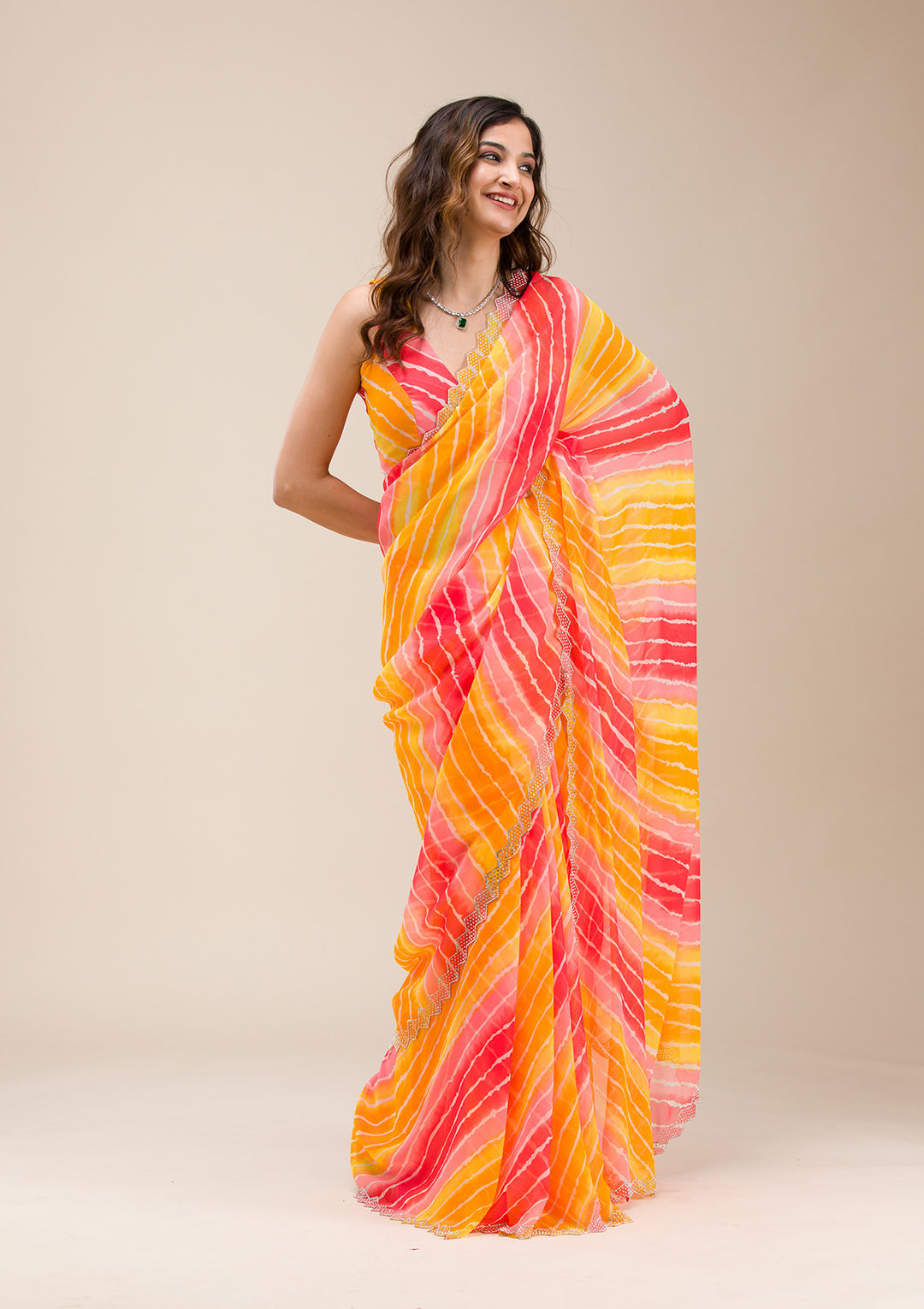 Yellow Stonework Georgette Saree