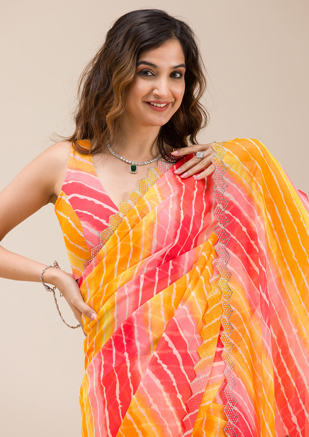 Yellow Stonework Georgette Saree