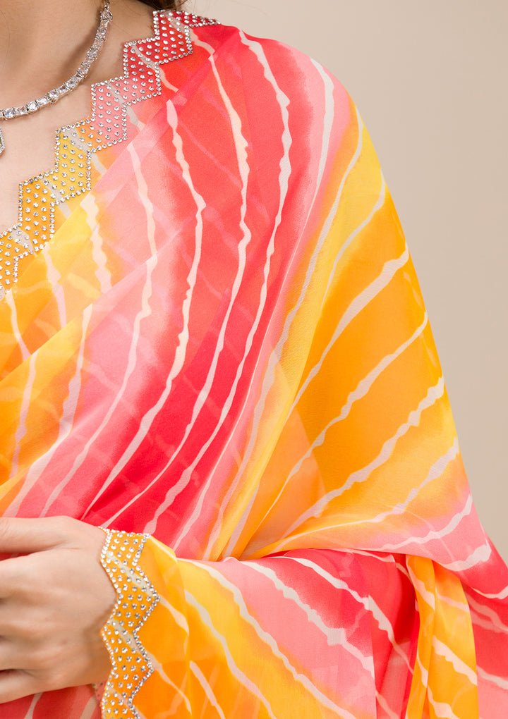 Yellow Stonework Georgette Saree