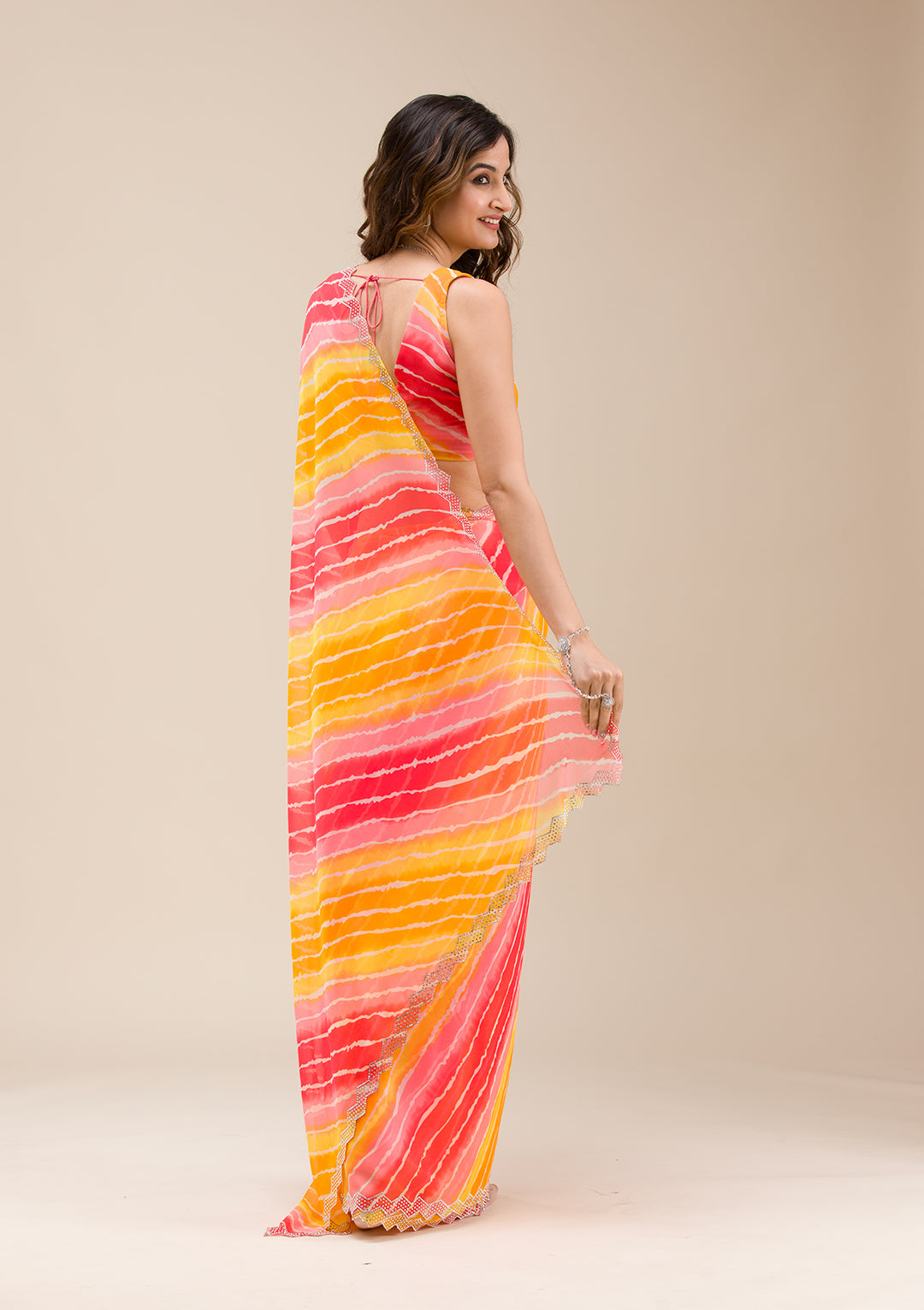 Yellow Stonework Georgette Saree