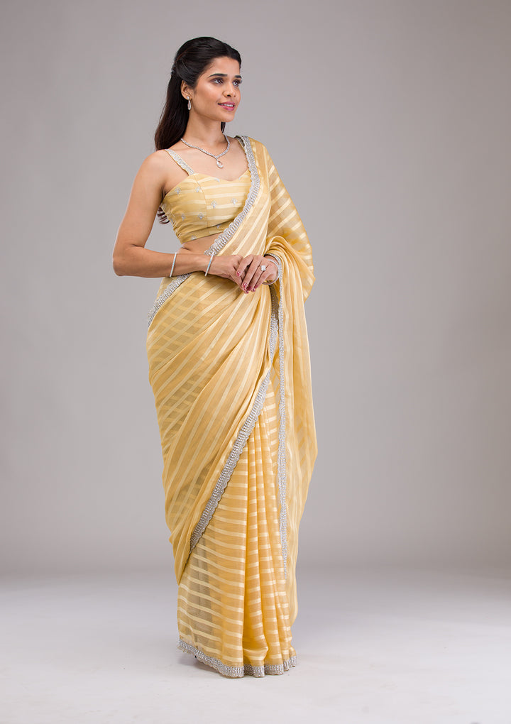 Yellow Stonework Semi Crepe Saree