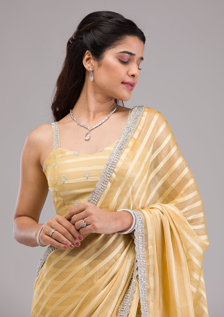 Yellow Stonework Semi Crepe Saree