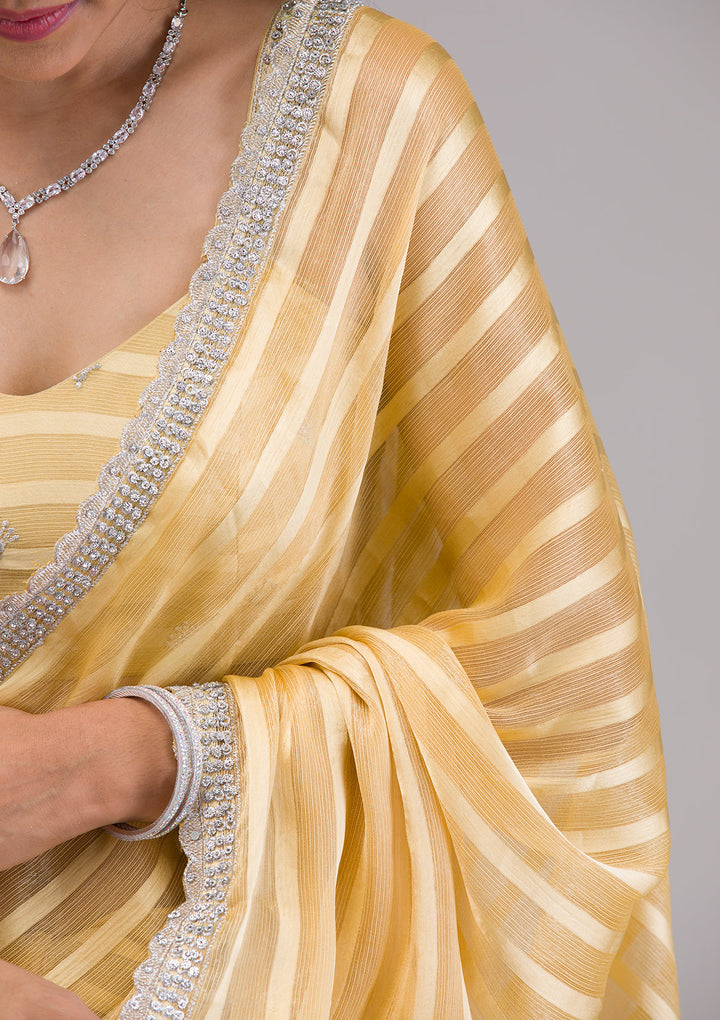 Yellow Stonework Semi Crepe Saree