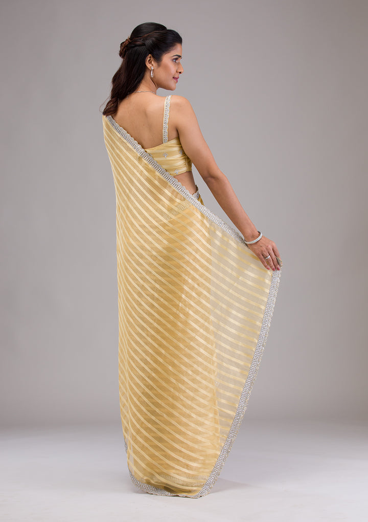 Yellow Stonework Semi Crepe Saree