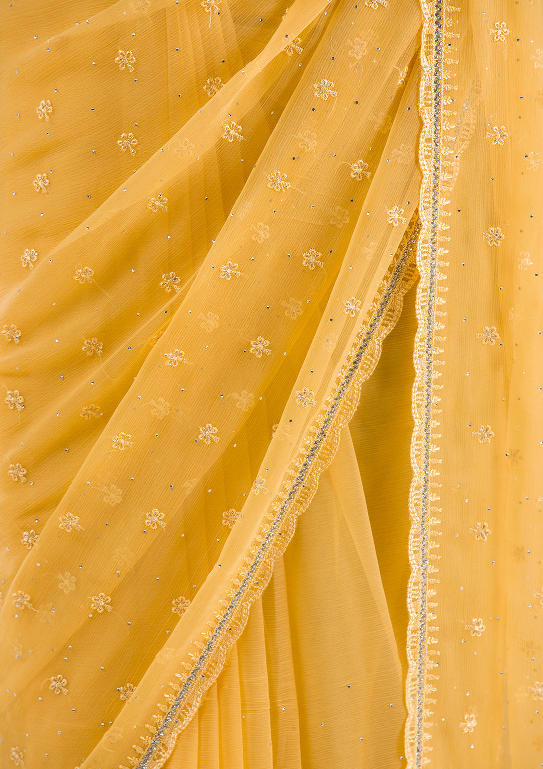 Yellow Threadwork Chiffon Saree