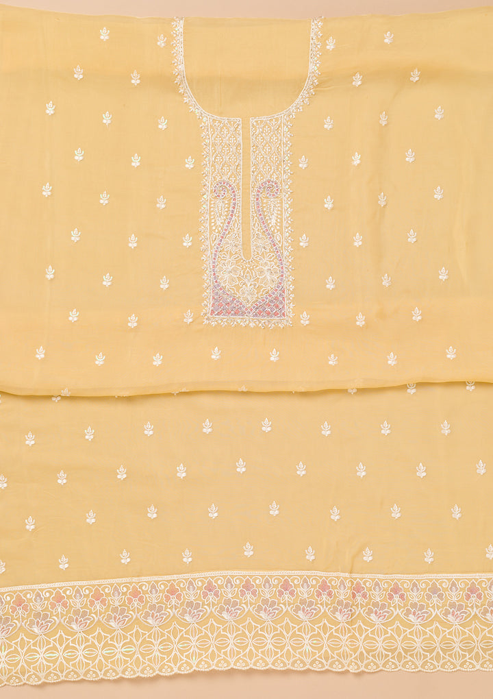 Yellow Threadwork Organza Unstitched Salwar Suit