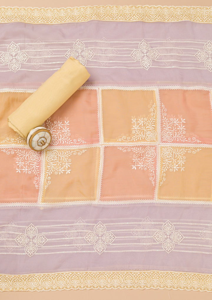 Yellow Threadwork Organza Unstitched Salwar Suit