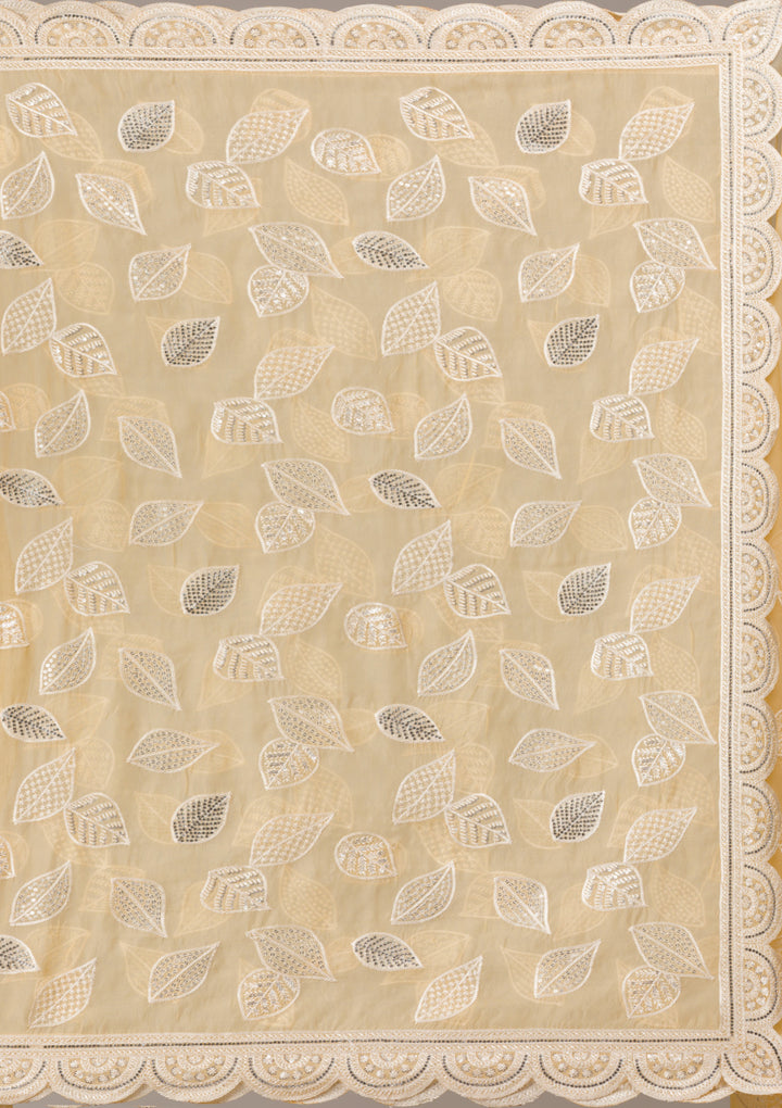 Yellow Organza Threadwork Saree With Matching Blouse Piece