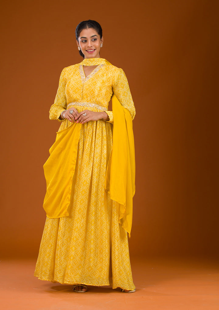 Koskii Crepe Yellow Salwar Suit – Readymade Elegance with Silver Zardozi