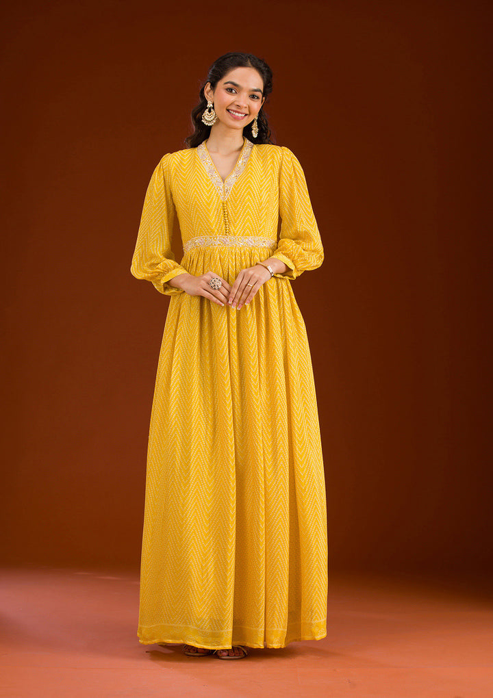 Koskii Crepe Yellow Salwar Suit – Ready-to-Wear with Silver Zardozi