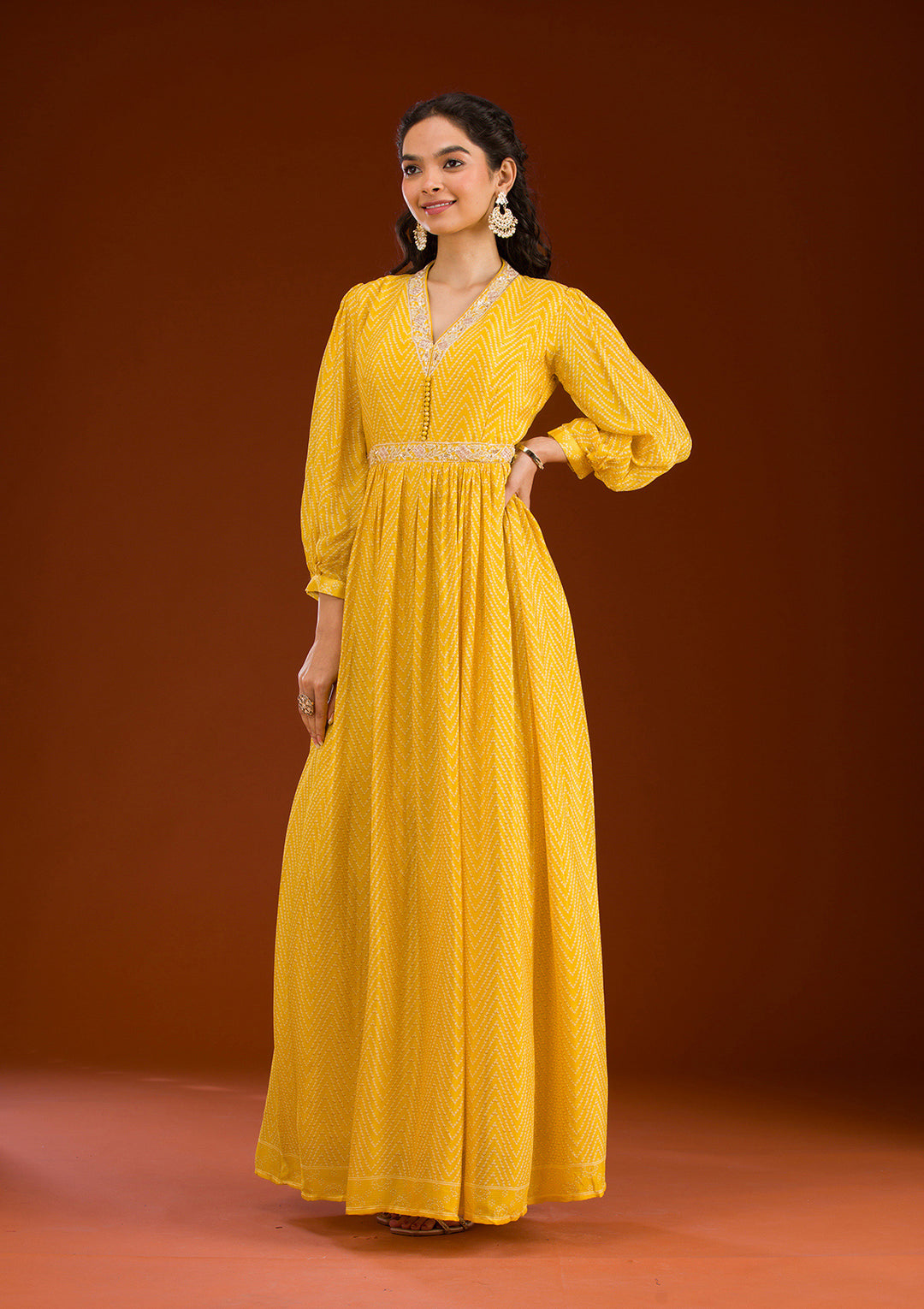 Koskii Crepe Yellow Salwar Suit – Ready-to-Wear with Silver Zardozi