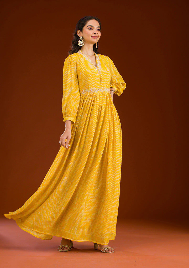Koskii Crepe Yellow Salwar Suit – Ready-to-Wear with Silver Zardozi