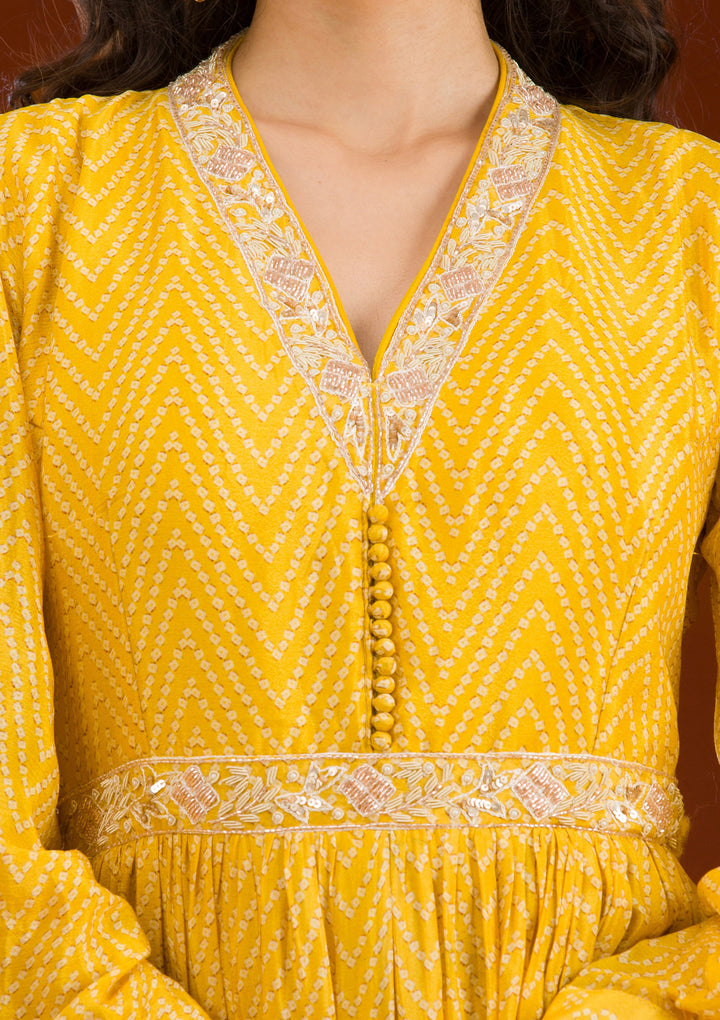 Koskii Crepe Yellow Salwar Suit – Ready-to-Wear with Silver Zardozi