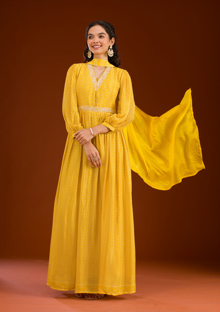Koskii Crepe Yellow Salwar Suit – Ready-to-Wear with Silver Zardozi