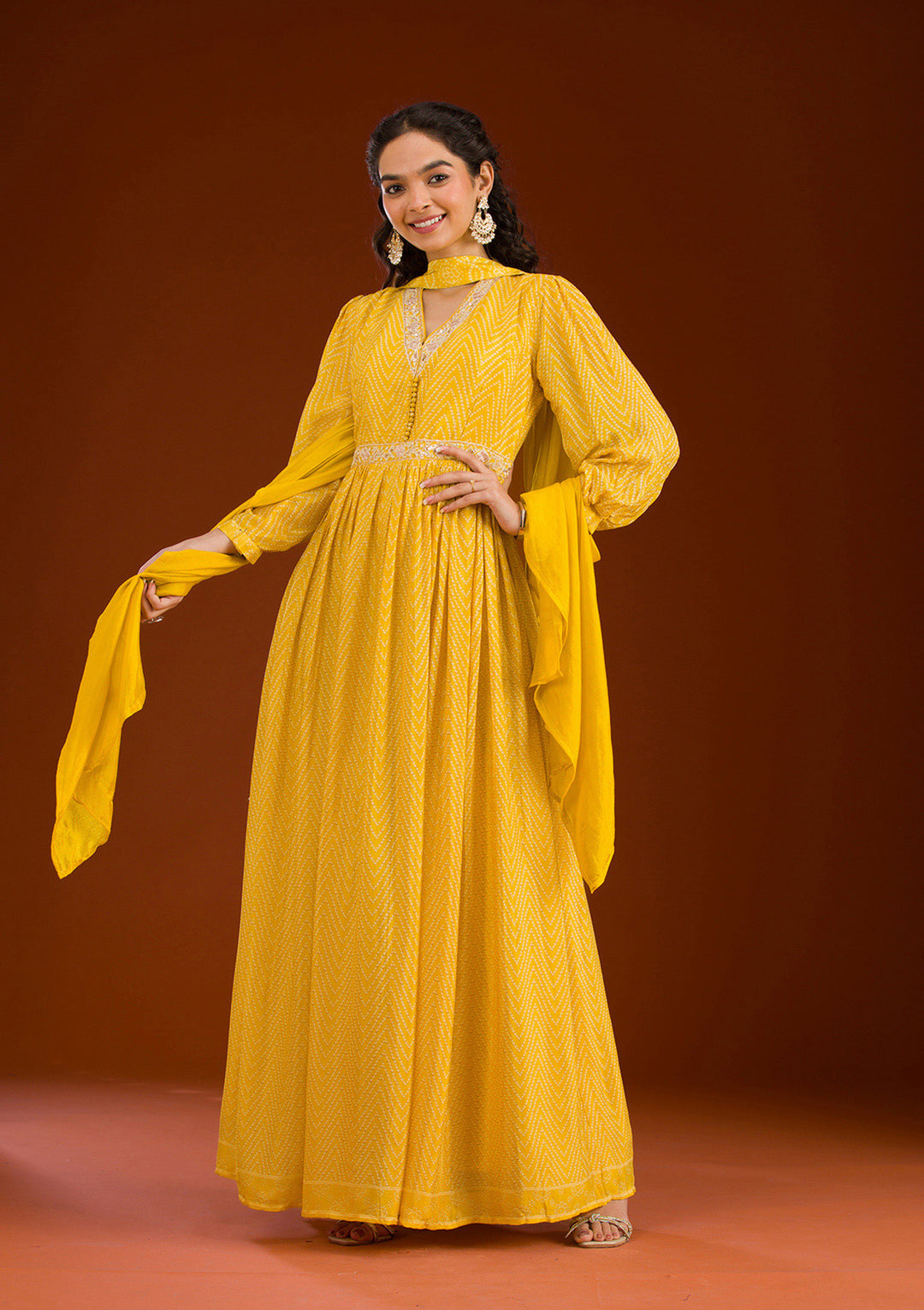 Koskii Crepe Yellow Salwar Suit – Ready-to-Wear with Silver Zardozi