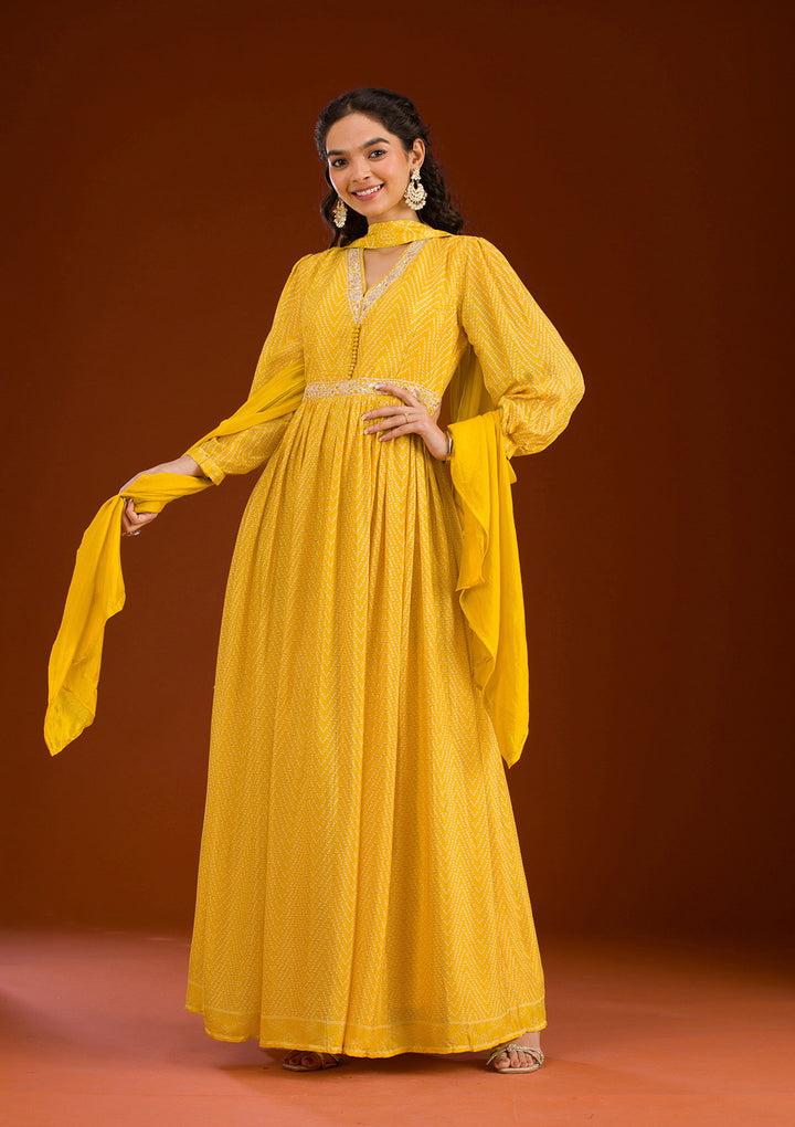 Koskii Crepe Yellow Salwar Suit – Ready-to-Wear with Silver Zardozi