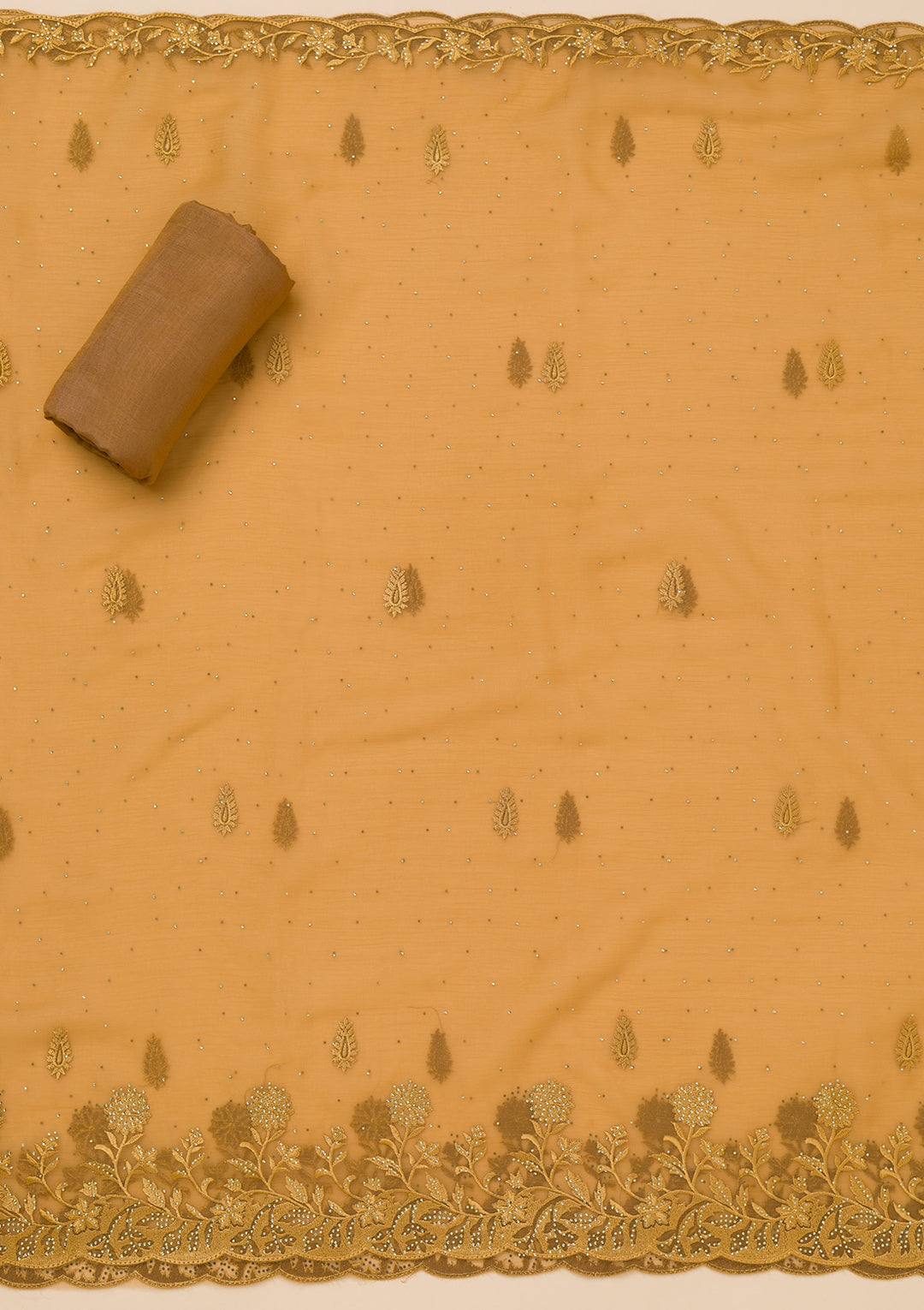 Mustard Threadwork Tissue Unstitched Salwar Suit