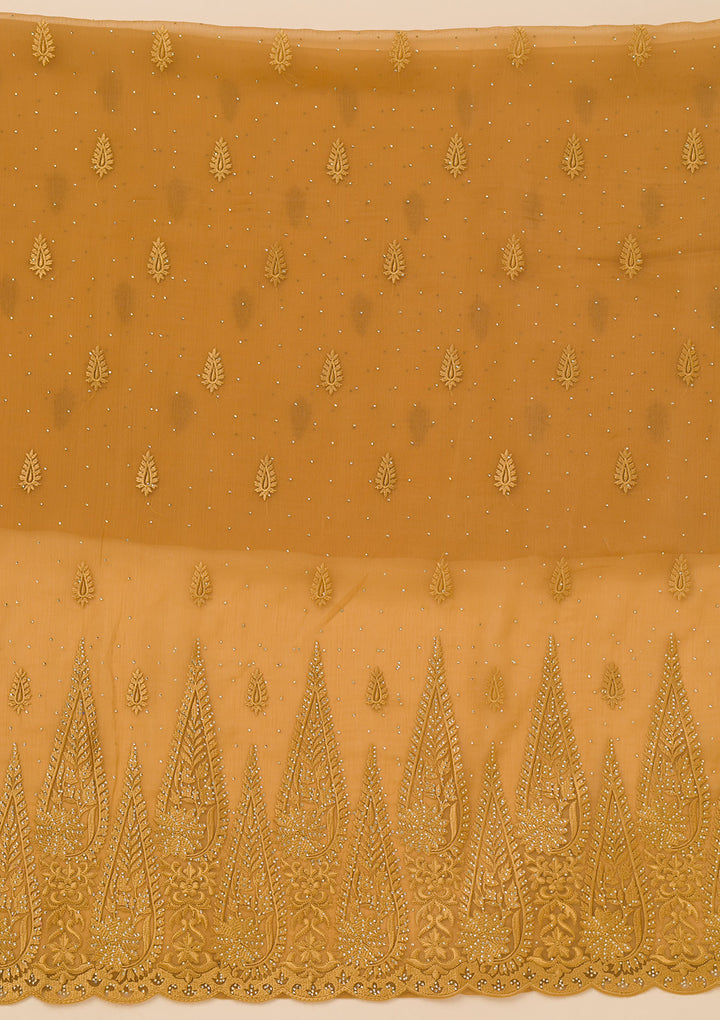 Mustard Threadwork Tissue Unstitched Salwar Suit