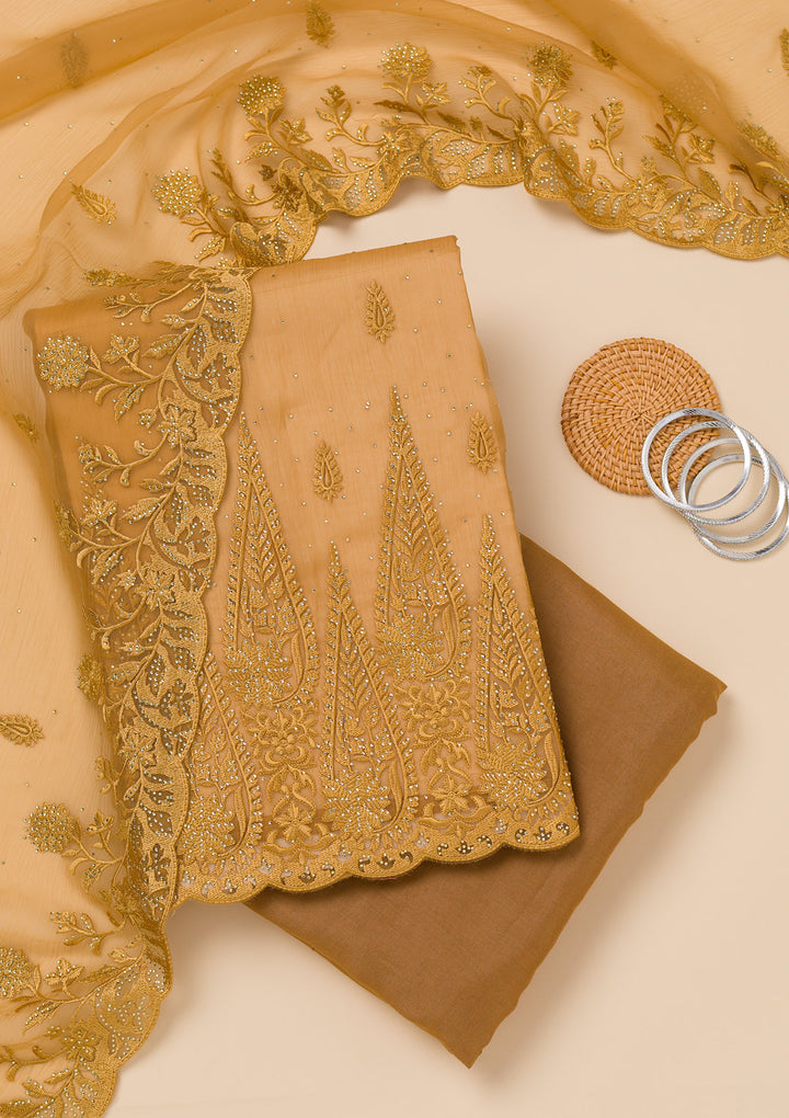 Mustard Threadwork Tissue Unstitched Salwar Suit