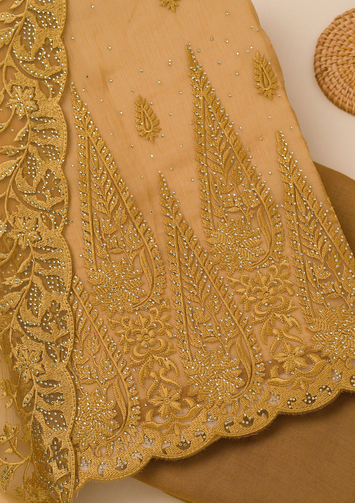 Mustard Threadwork Tissue Unstitched Salwar Suit