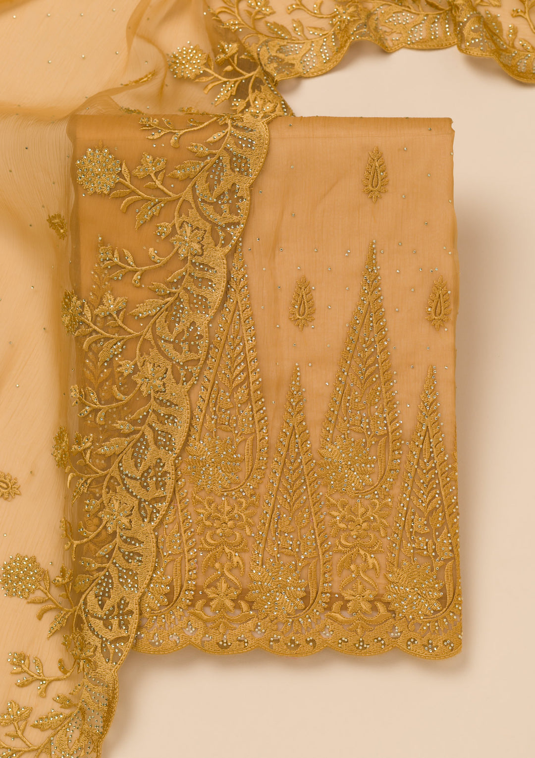 Mustard Threadwork Tissue Unstitched Salwar Suit