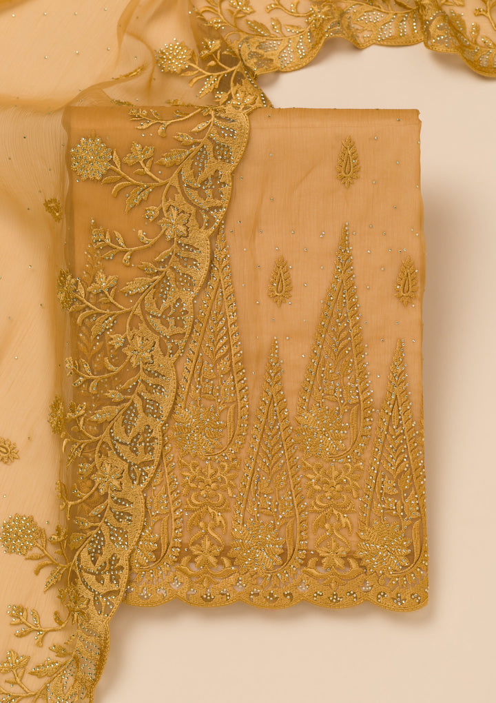 Mustard Threadwork Tissue Unstitched Salwar Suit