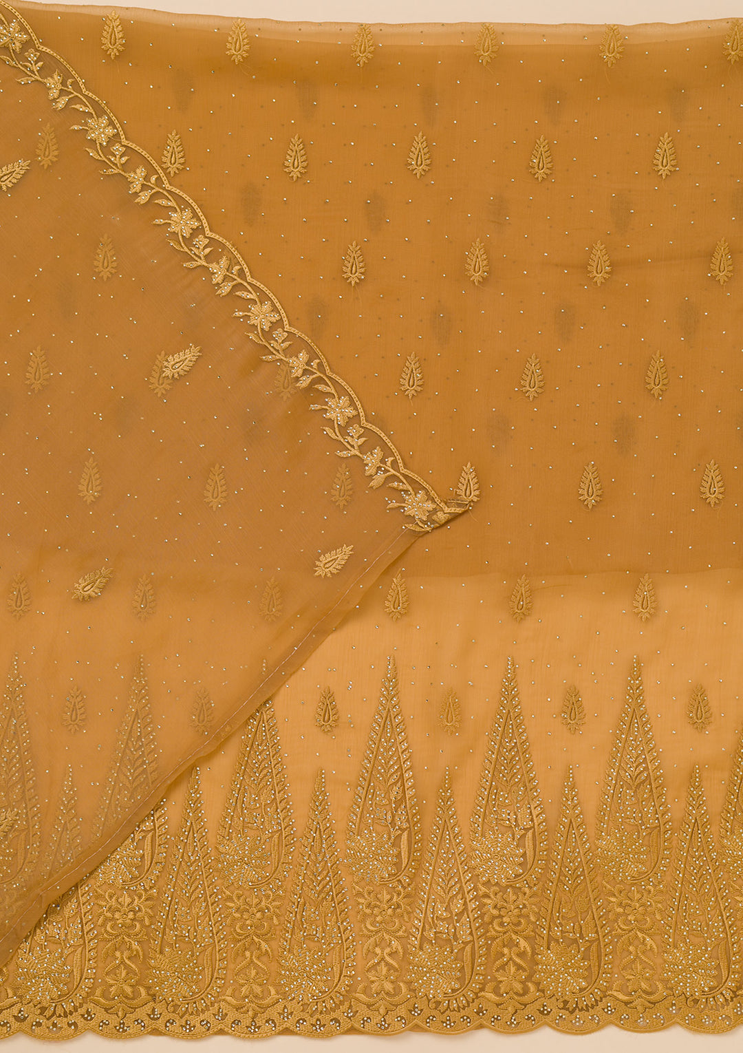 Mustard Threadwork Tissue Unstitched Salwar Suit