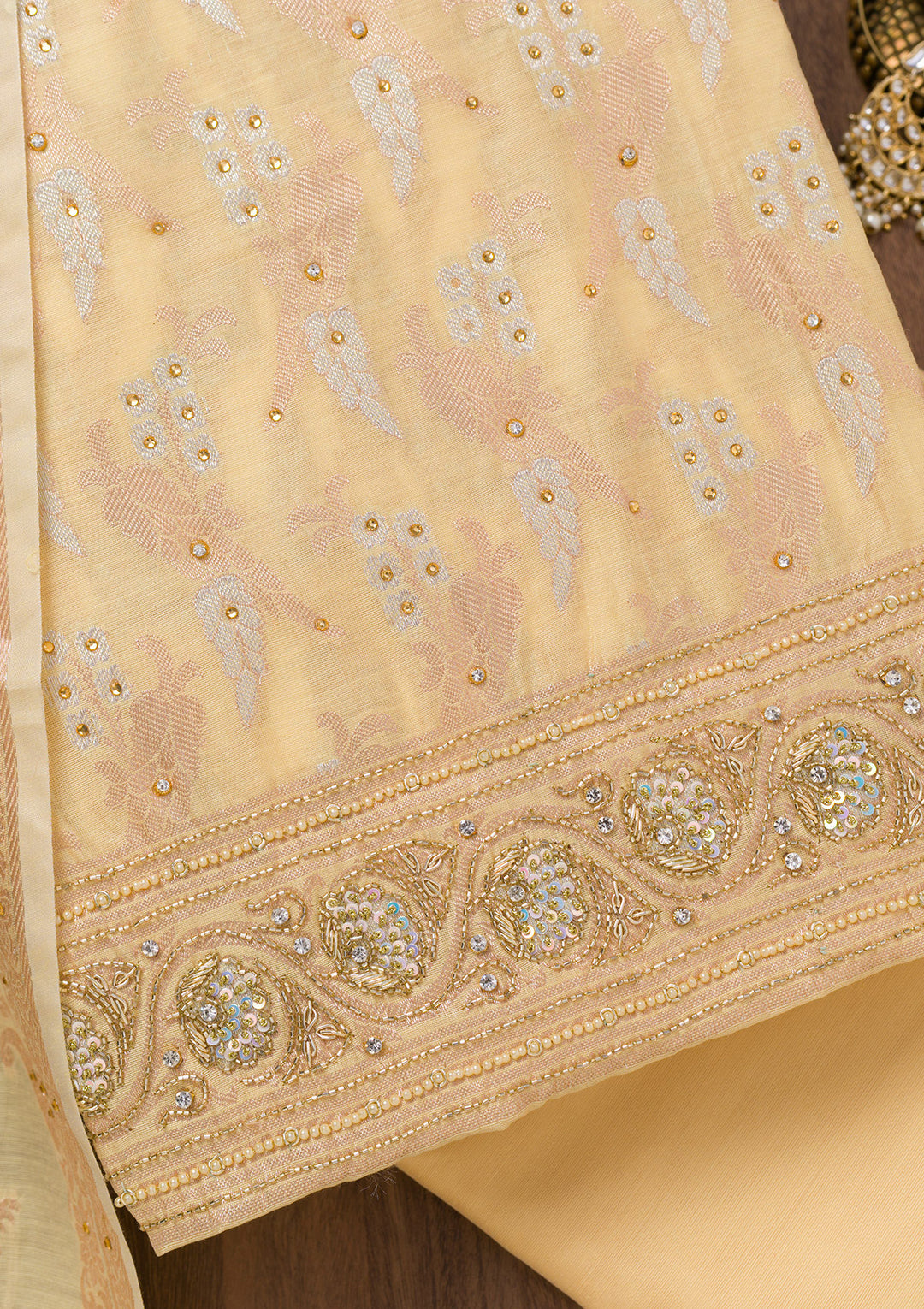 Yellow Zariwork Banarasi Unstitched Salwar Suit