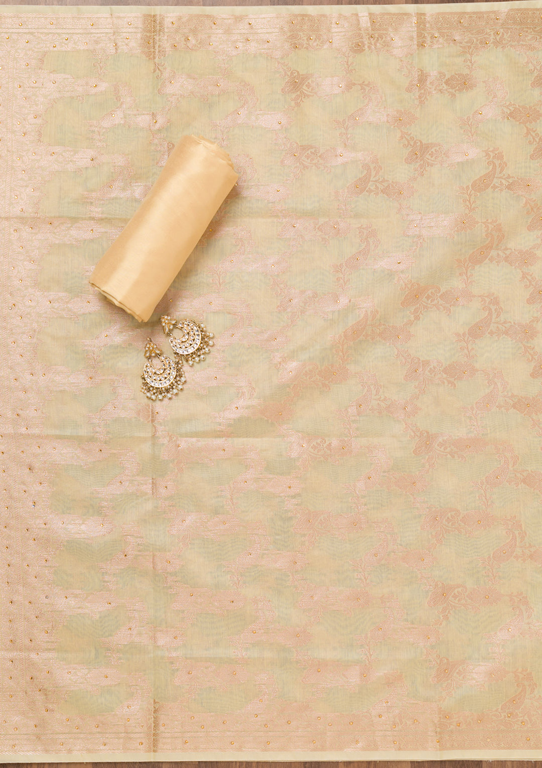 Yellow Zariwork Banarasi Unstitched Salwar Suit