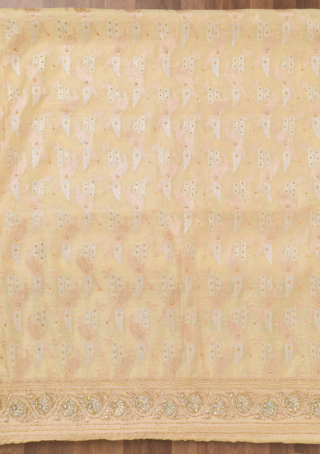 Yellow Zariwork Banarasi Unstitched Salwar Suit