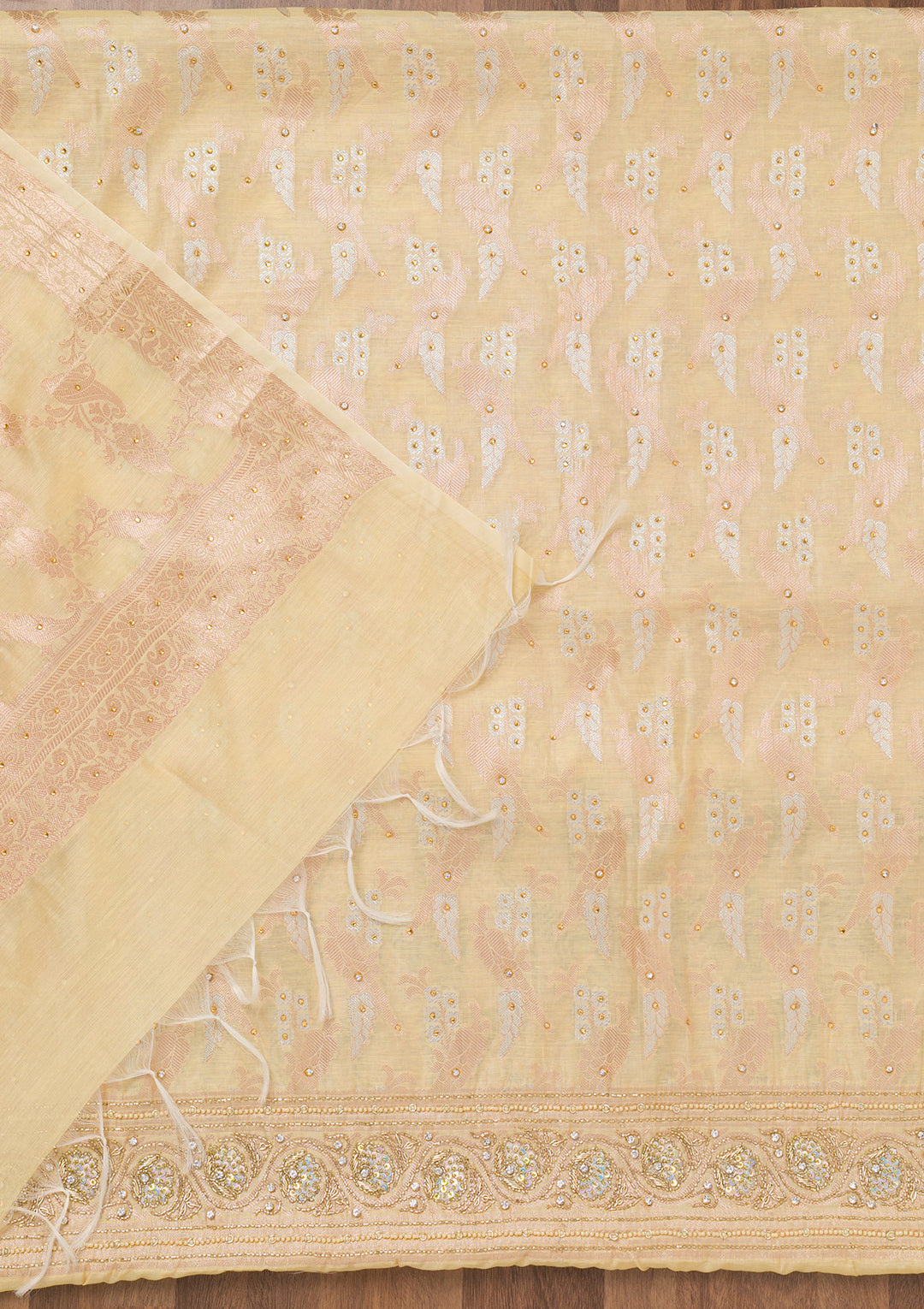 Yellow Zariwork Banarasi Unstitched Salwar Suit