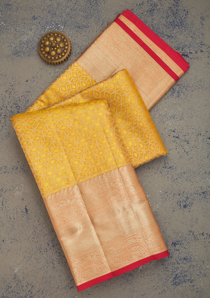 Yellow Tissue Jaal Gold Zariwork Saree With Matching Blouse Piece