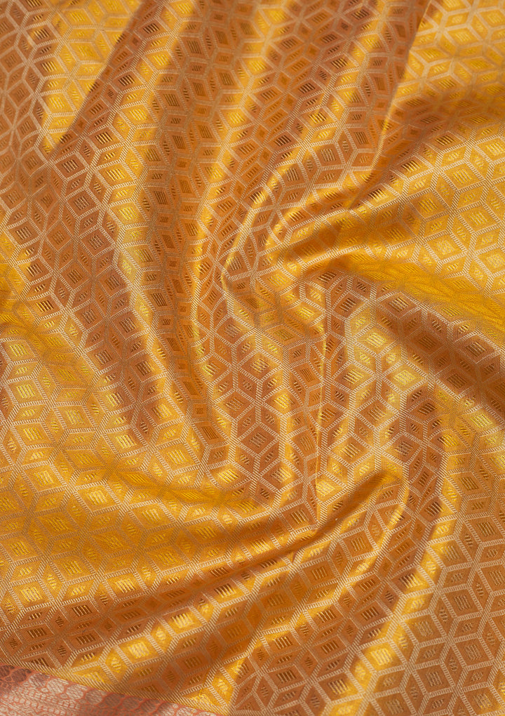 Yellow Tissue Jaal Gold Zariwork Saree With Matching Blouse Piece