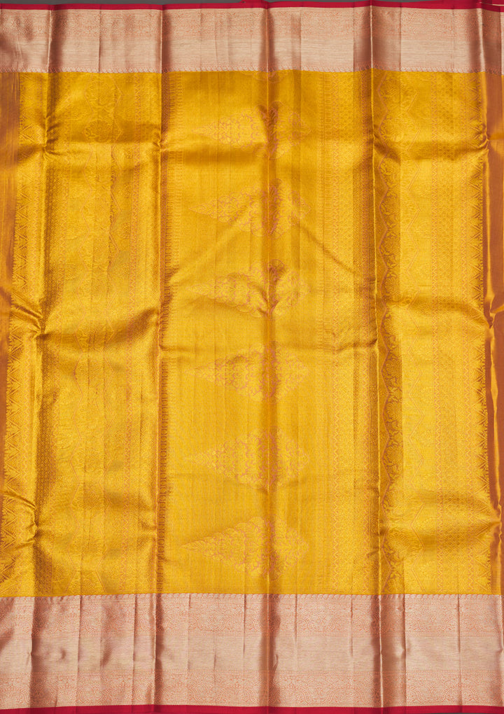 Yellow Tissue Jaal Gold Zariwork Saree With Matching Blouse Piece