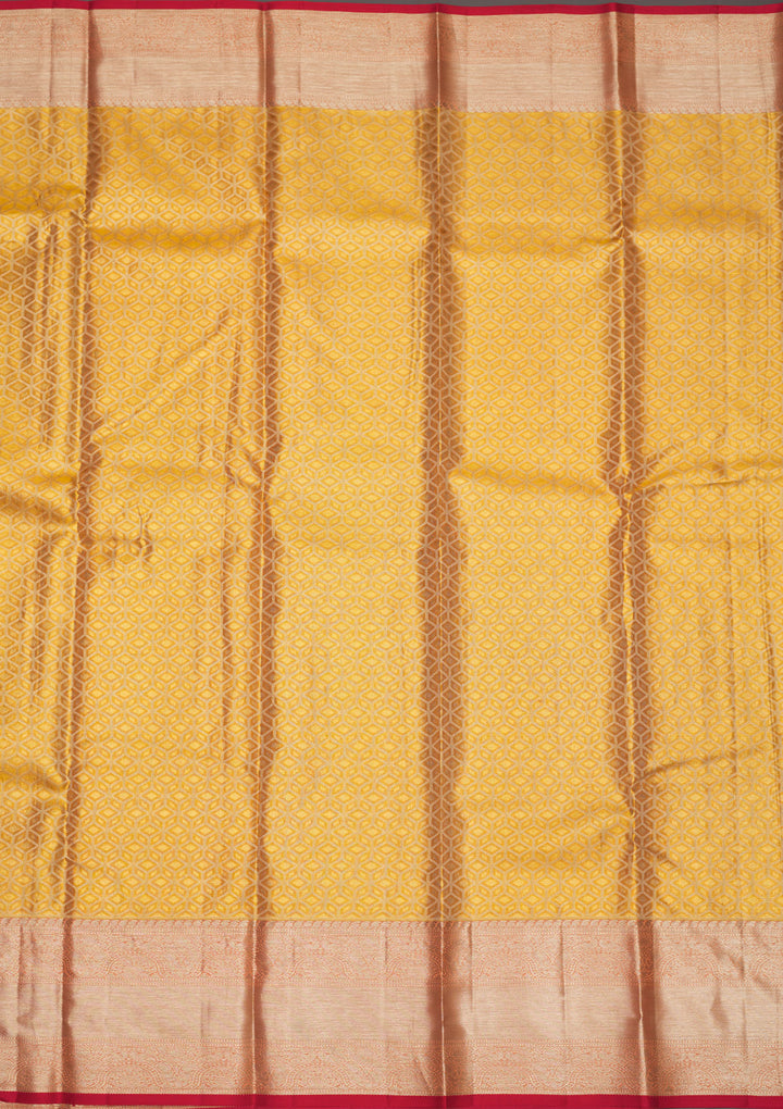 Yellow Tissue Jaal Gold Zariwork Saree With Matching Blouse Piece