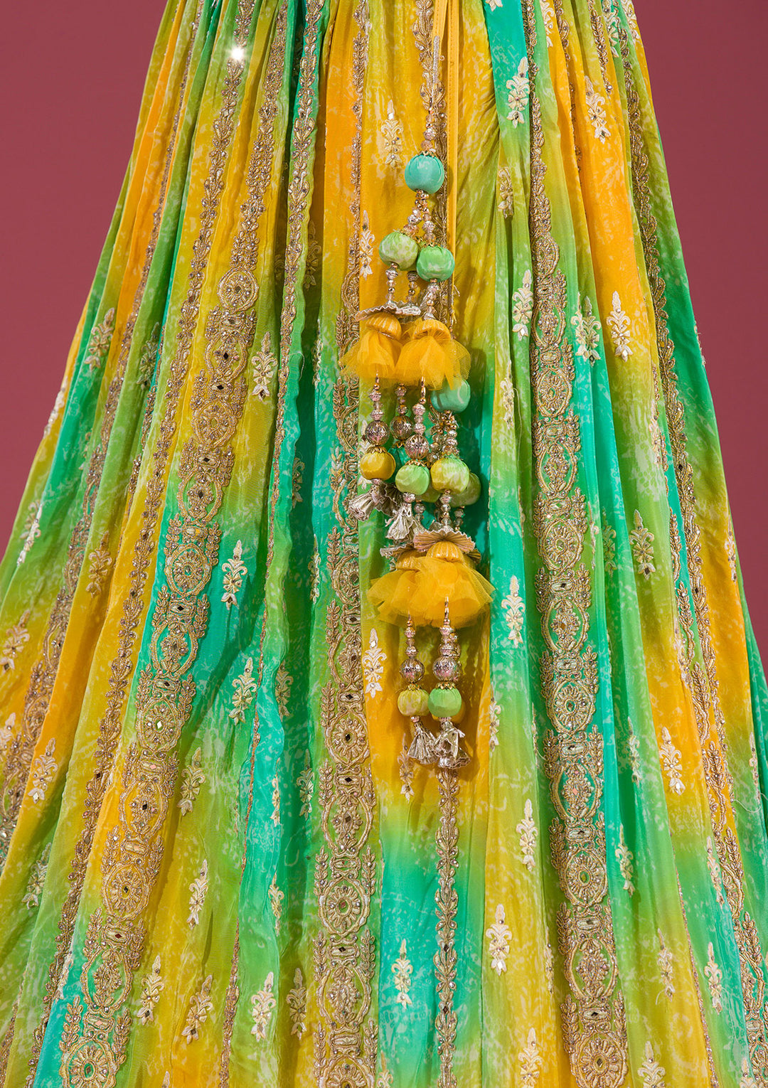 Yellow Zariwork Semi Crepe Readymade Lehenga