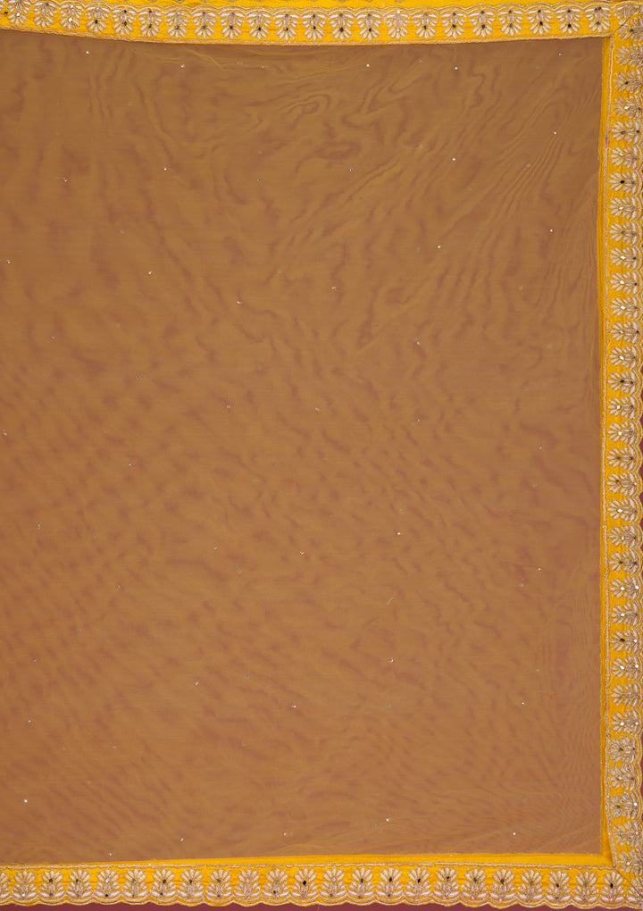 Yellow Zariwork Semi Crepe Readymade Lehenga