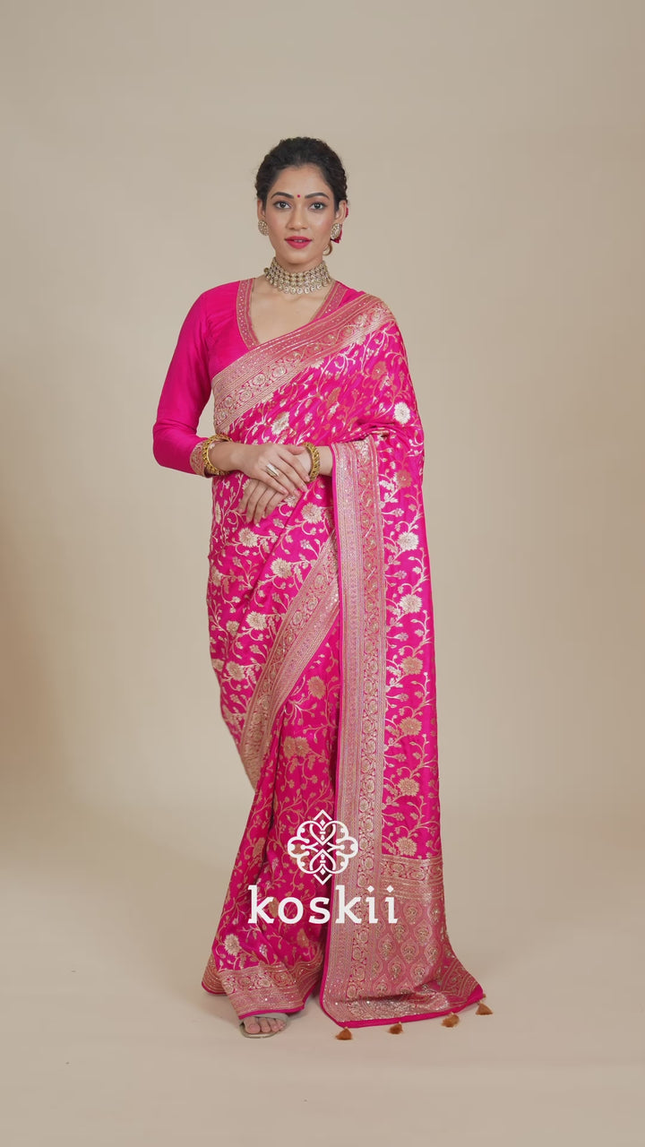 Rani Pink Zariwork Banarasi Silk Saree