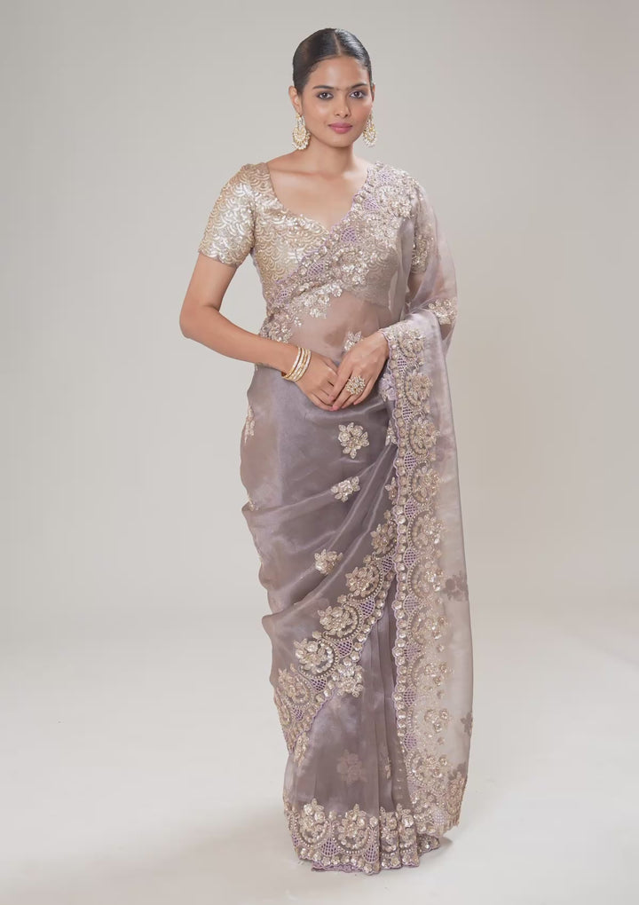 Lavender Sequins Tissue Saree