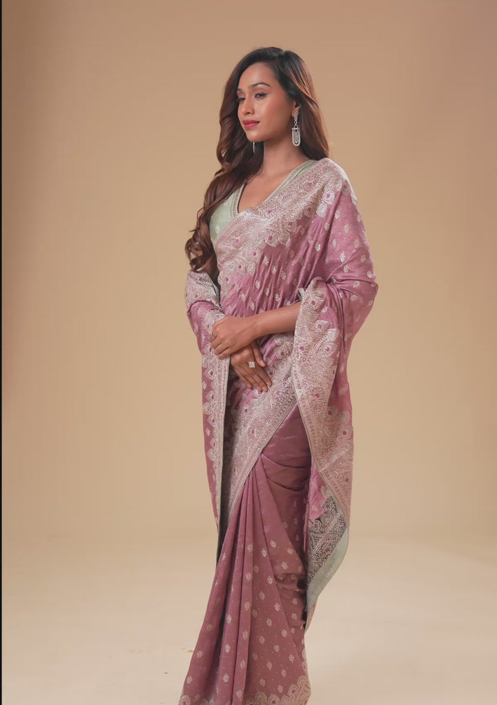 Mauve Zariwork Soft Silk Saree