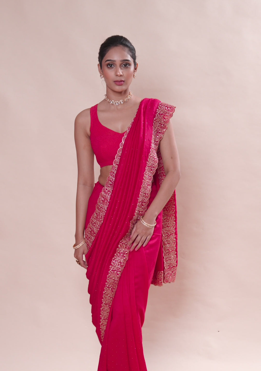 Rani Pink Zariwork Soft Silk Saree