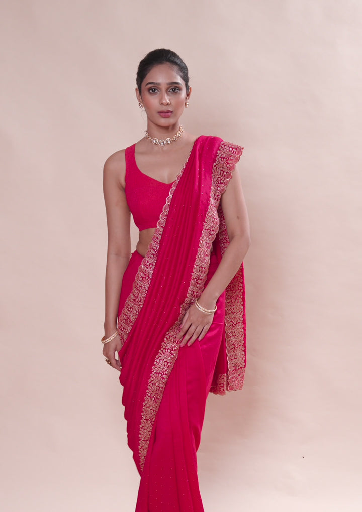 Rani Pink Zariwork Soft Silk Saree