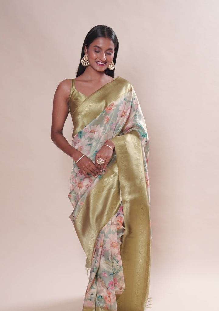 Light Grey Silk Jaal Saree With Matching Blouse Piece