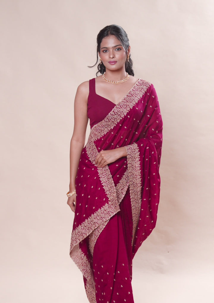 Maroon Zariwork Soft Silk Saree