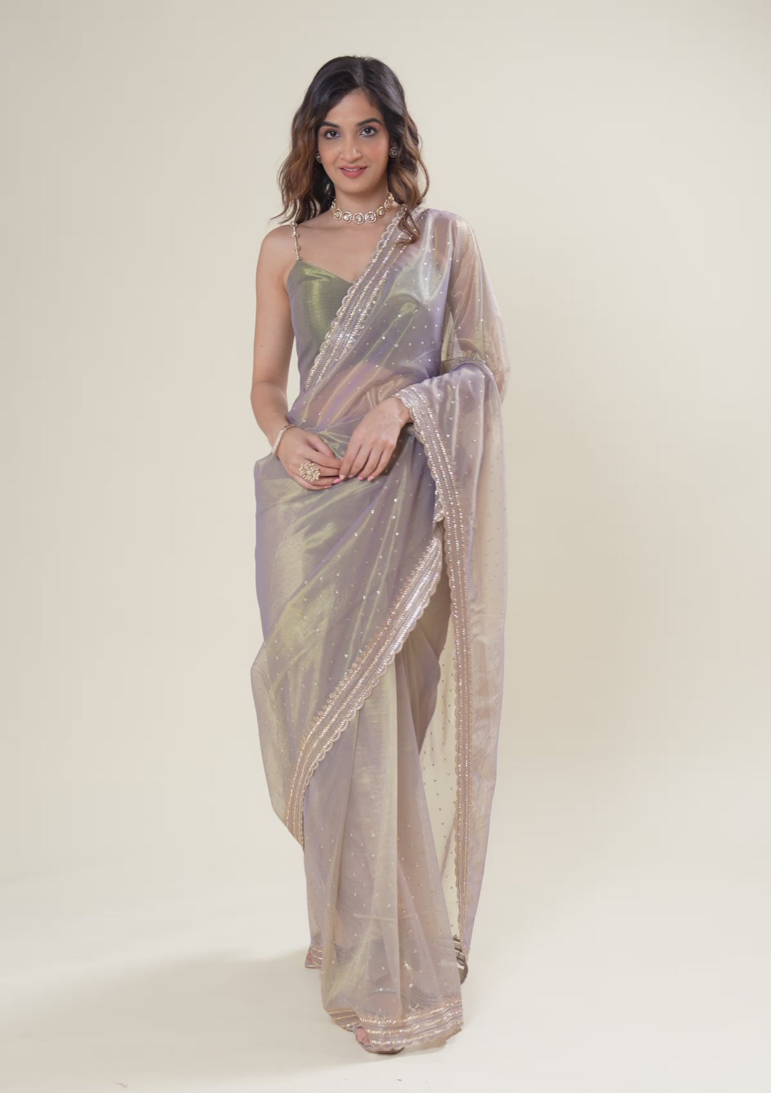 Grey Zariwork Organza Saree