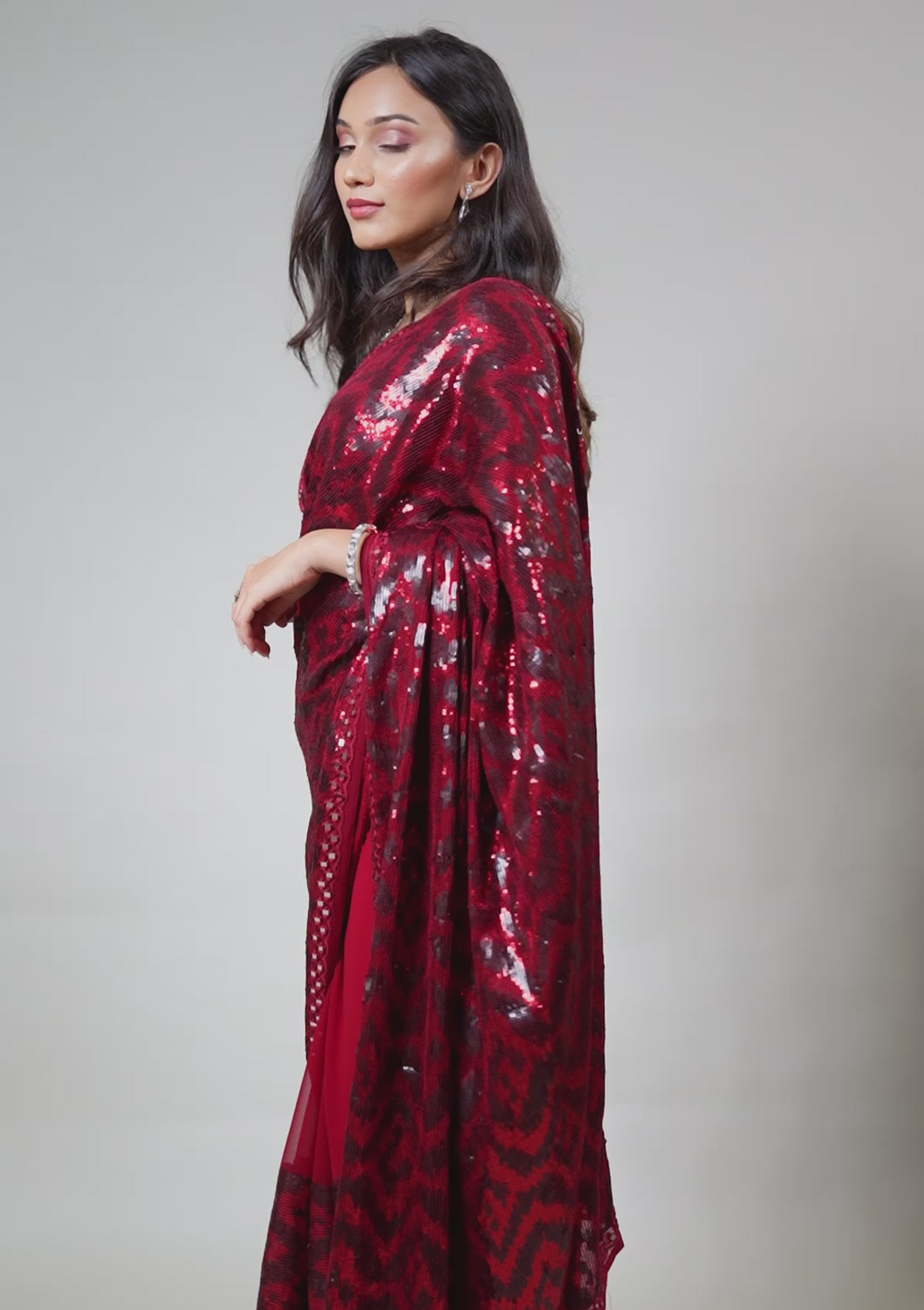 Maroon Sequins Georgette Saree