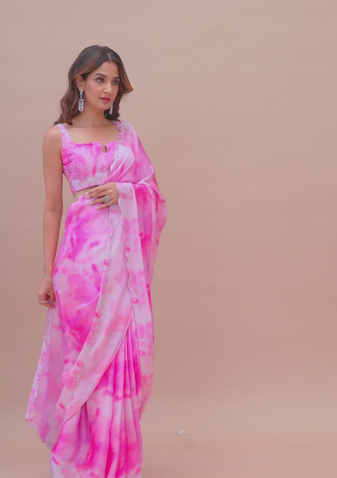 Purple Satin Abstract Geometric Silver Stonework Saree With Matching Blouse Piece