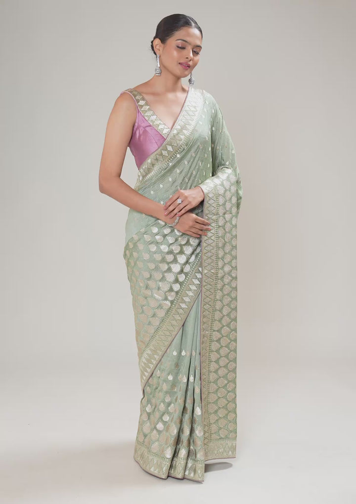 Pista Green Stonework Art Silk Saree