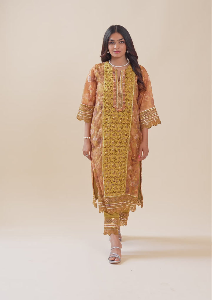 Mehendi Printed Organza Unstitched Salwar Suit
