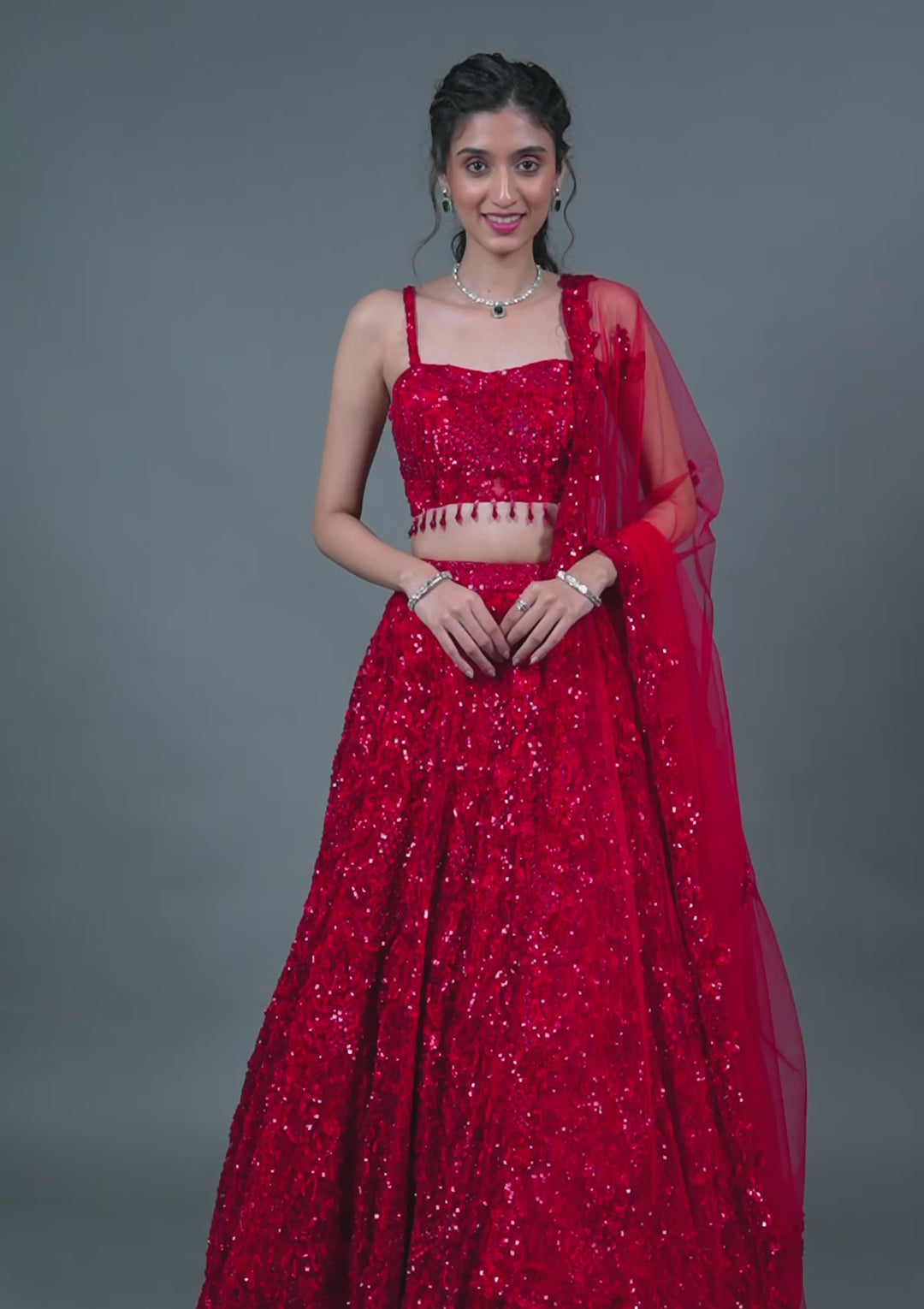 Cutdana Red Net Stitched Lehenga Blouse With Dupatta